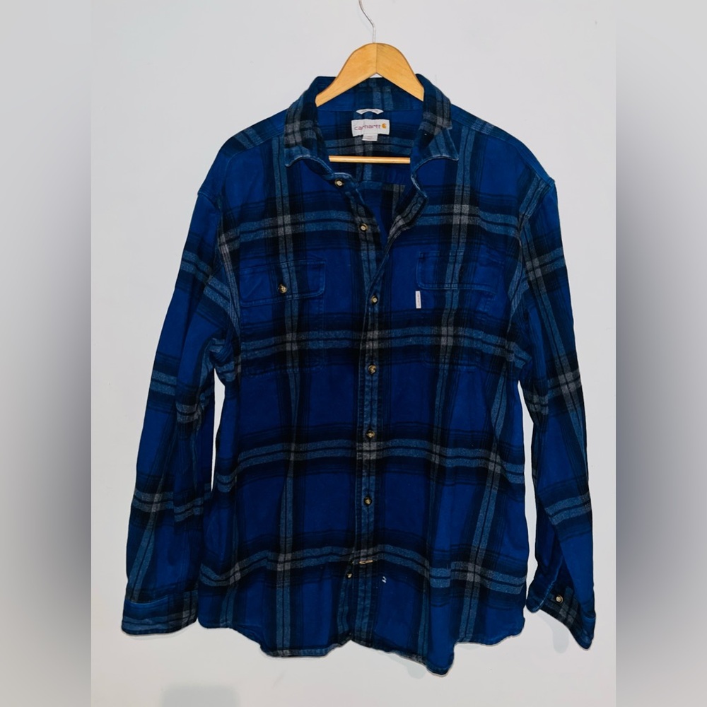 Carhartt Blue Plaid Flannel Shirt original fit sz 2XL